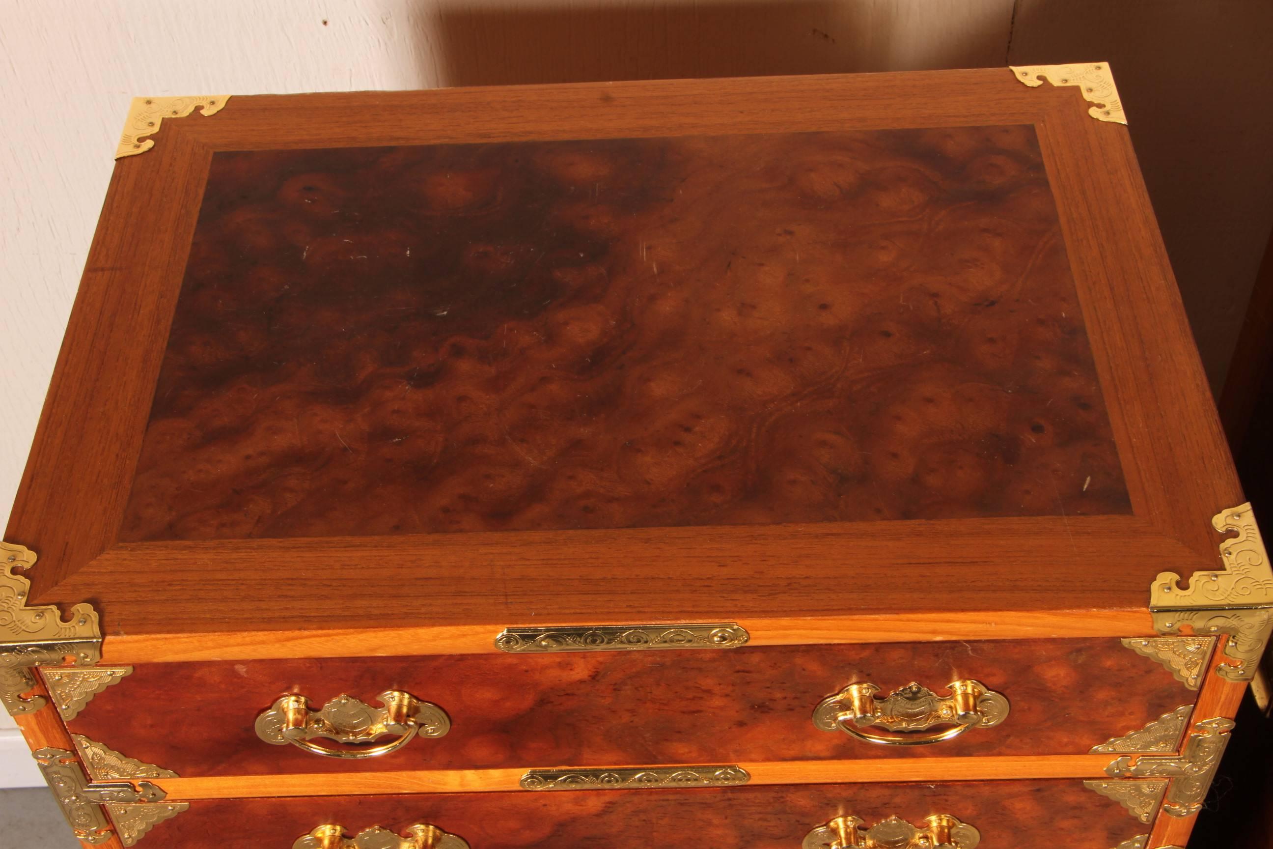 Pair of Korean Matched Silver Chests in Teak and Burl 1