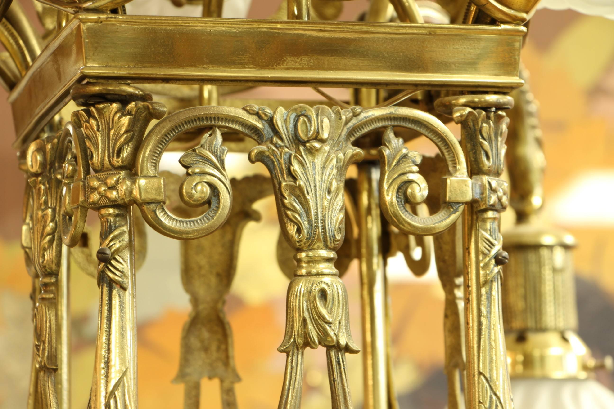 Brass European Art Nouveau/ Secessionist Style Grand Chandelier