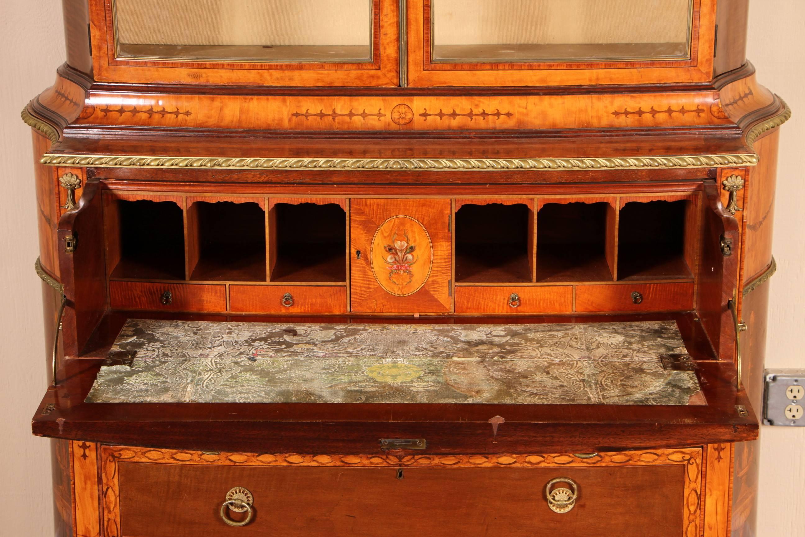 19th Century Superb George III Style Inlaid Marquetry Secretaire Cabinet For Sale