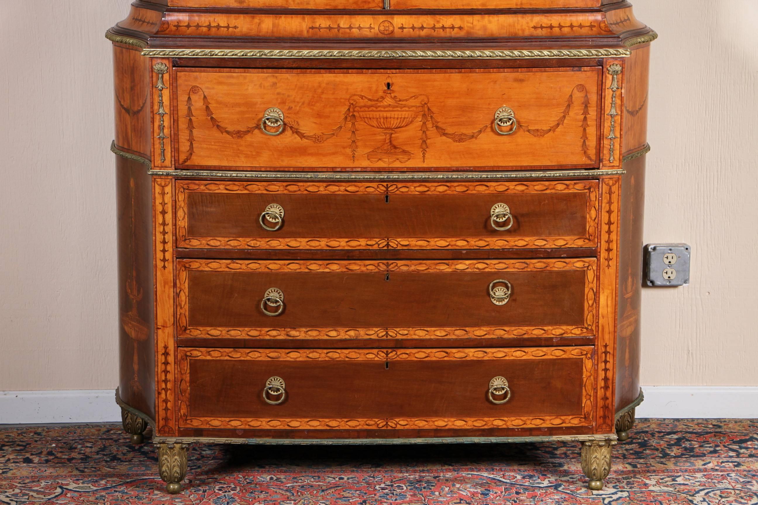 Superb George III Style Inlaid Marquetry Secretaire Cabinet For Sale 2