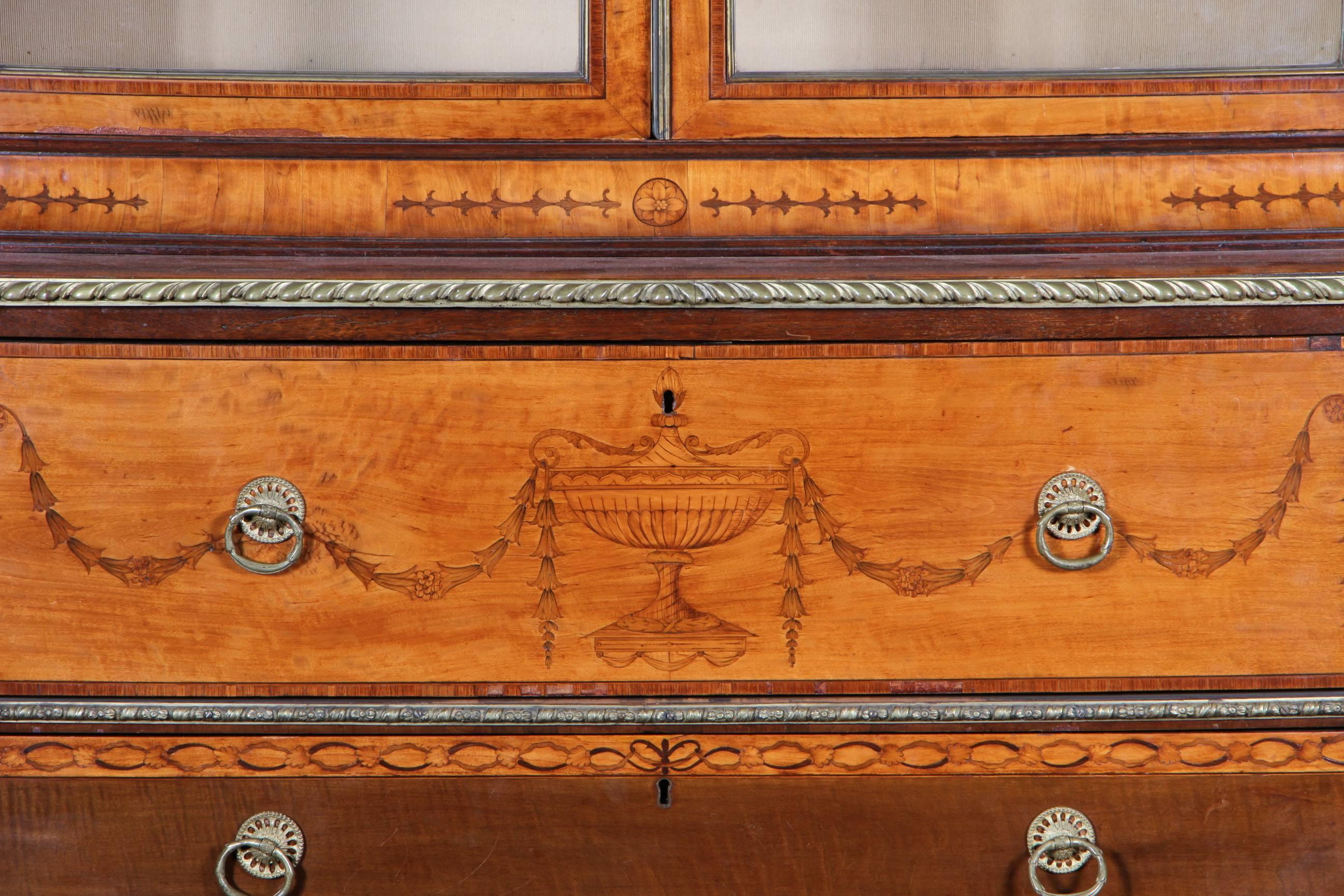 Superb George III Style Inlaid Marquetry Secretaire Cabinet For Sale 3