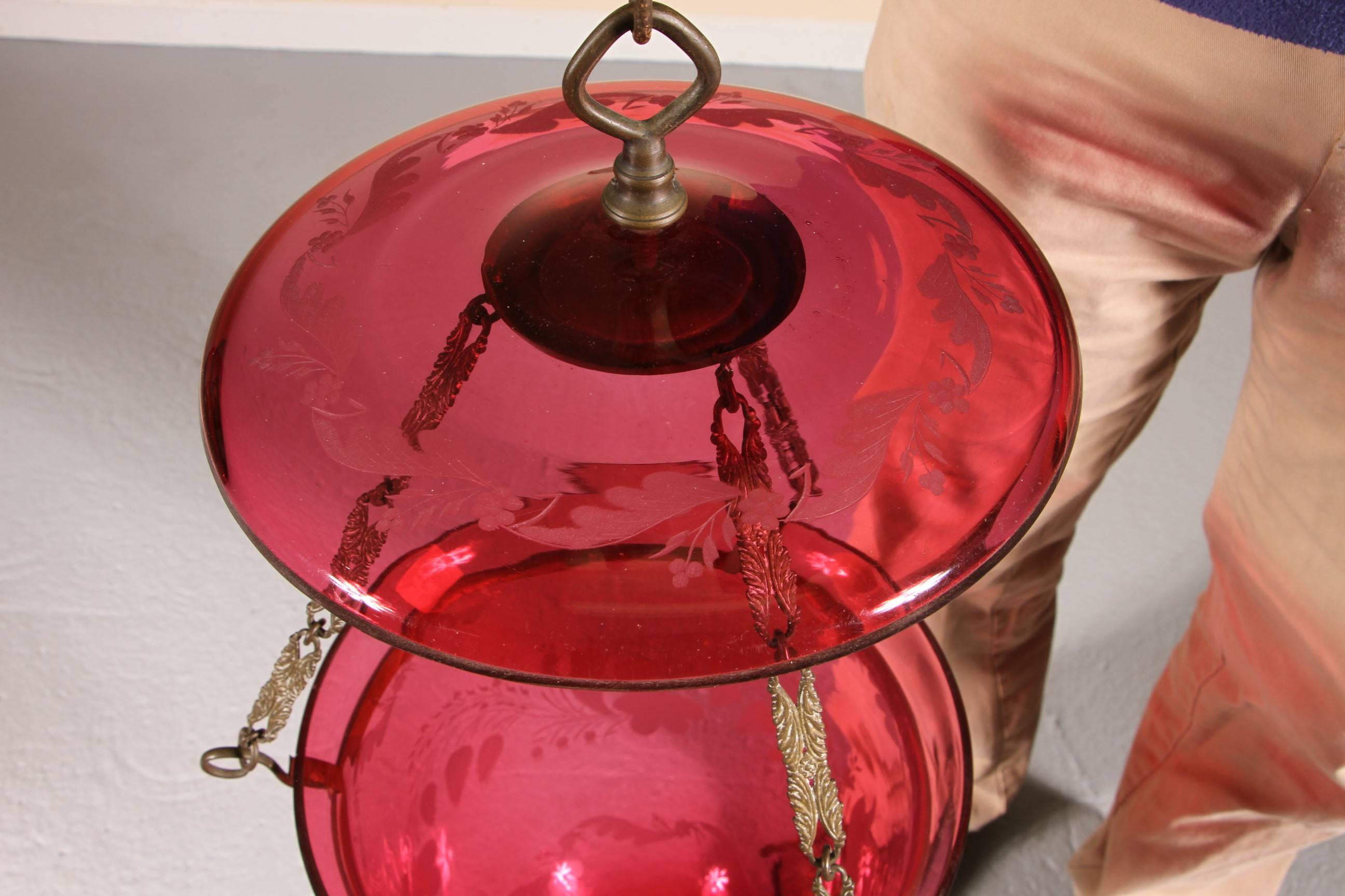 Fine 19th Century Cranberry Glass Candle Hurricane, circa 1840-1860 1