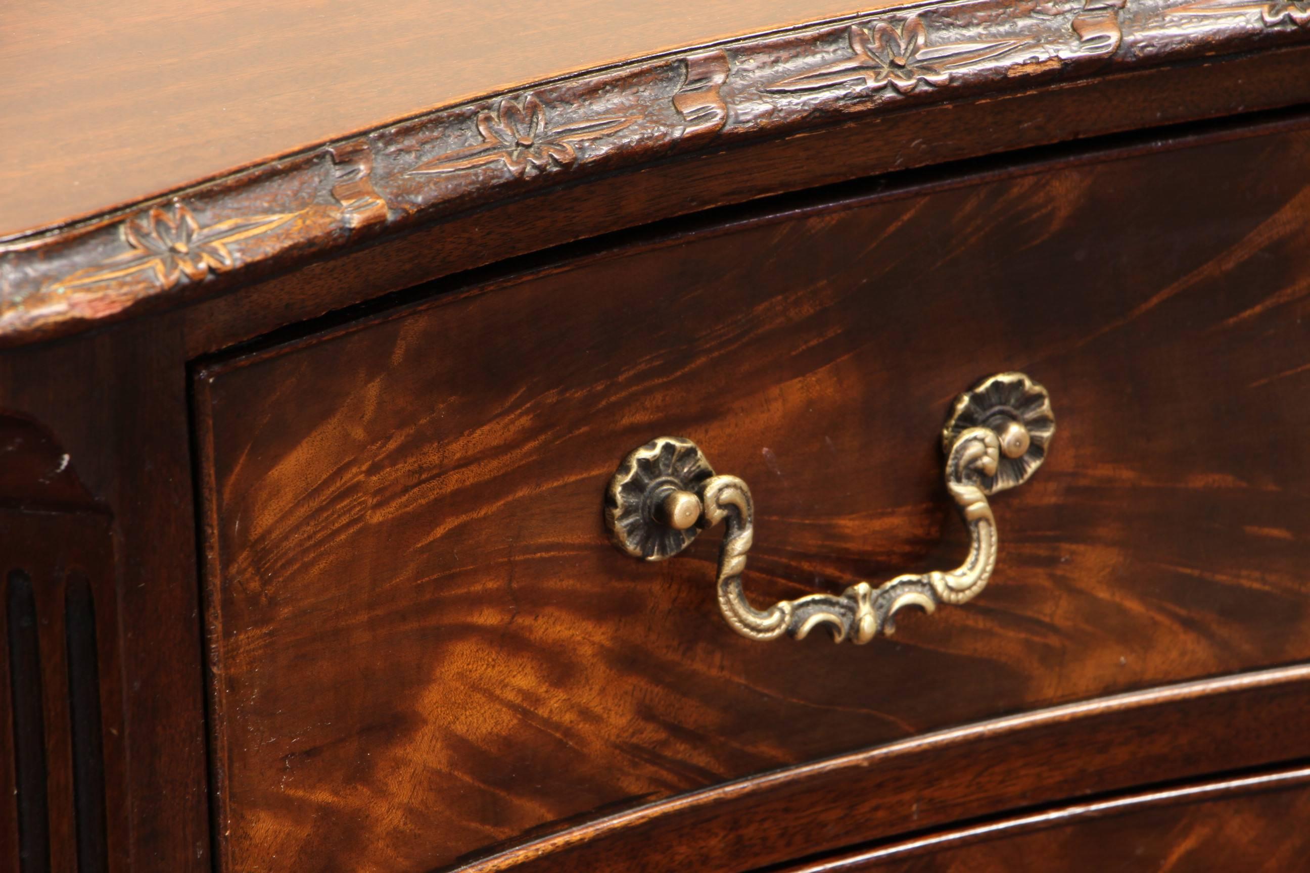 Cast Fine Flame Figured Mahogany Serpentine Chest