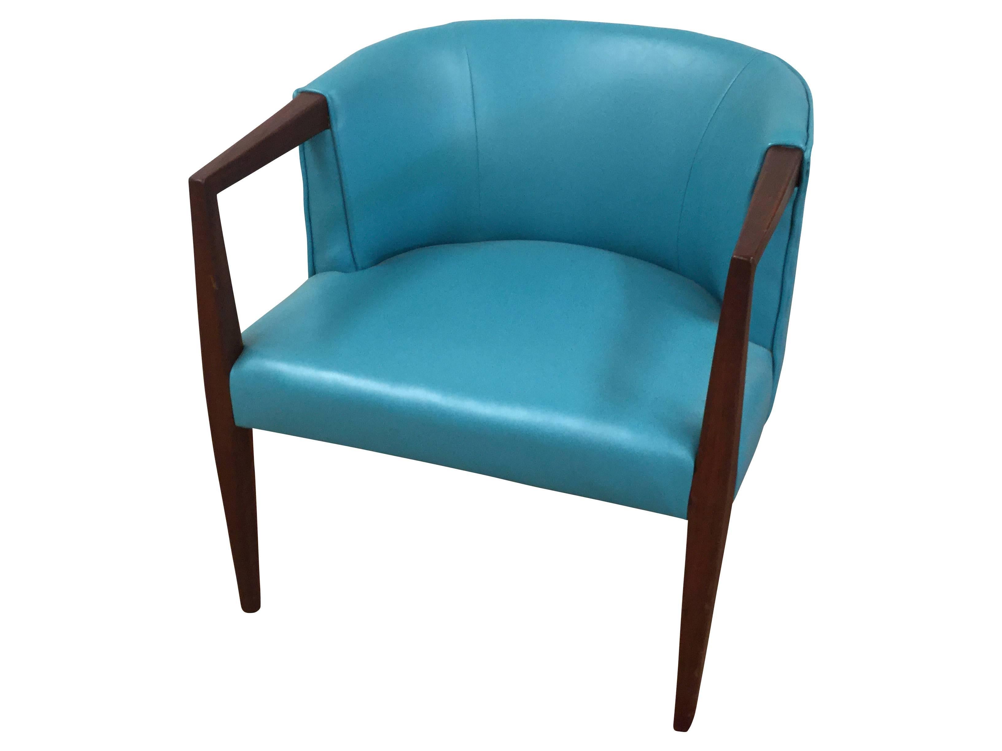 Mid-Century Danish Teak and Turquoise Vinyl Club Chair