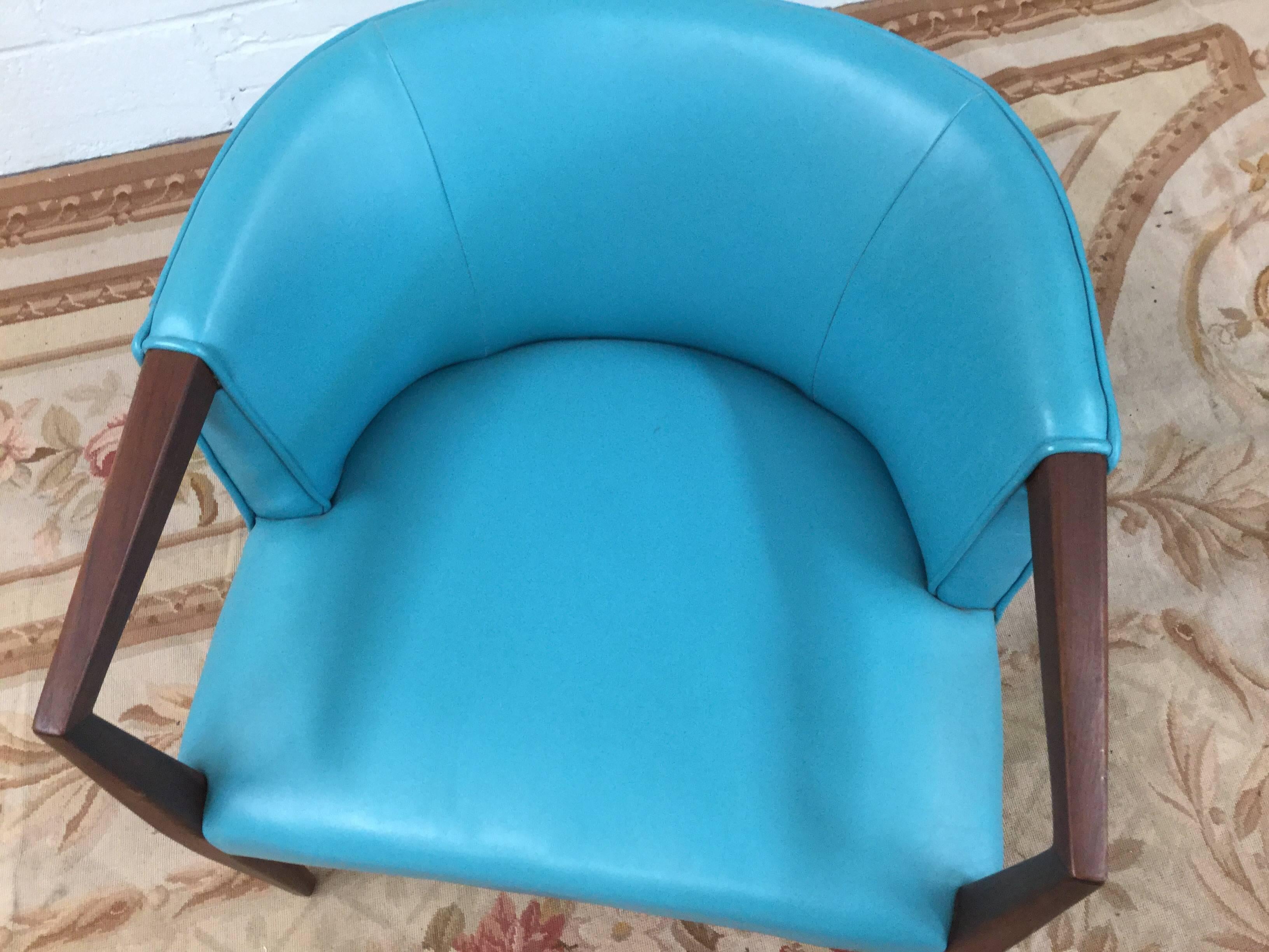 Mid-Century Modern Mid-Century Danish Teak and Turquoise Vinyl Club Chair