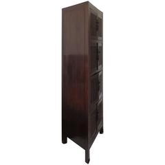 Slatted Wooden Corner Cabinet Set of Two