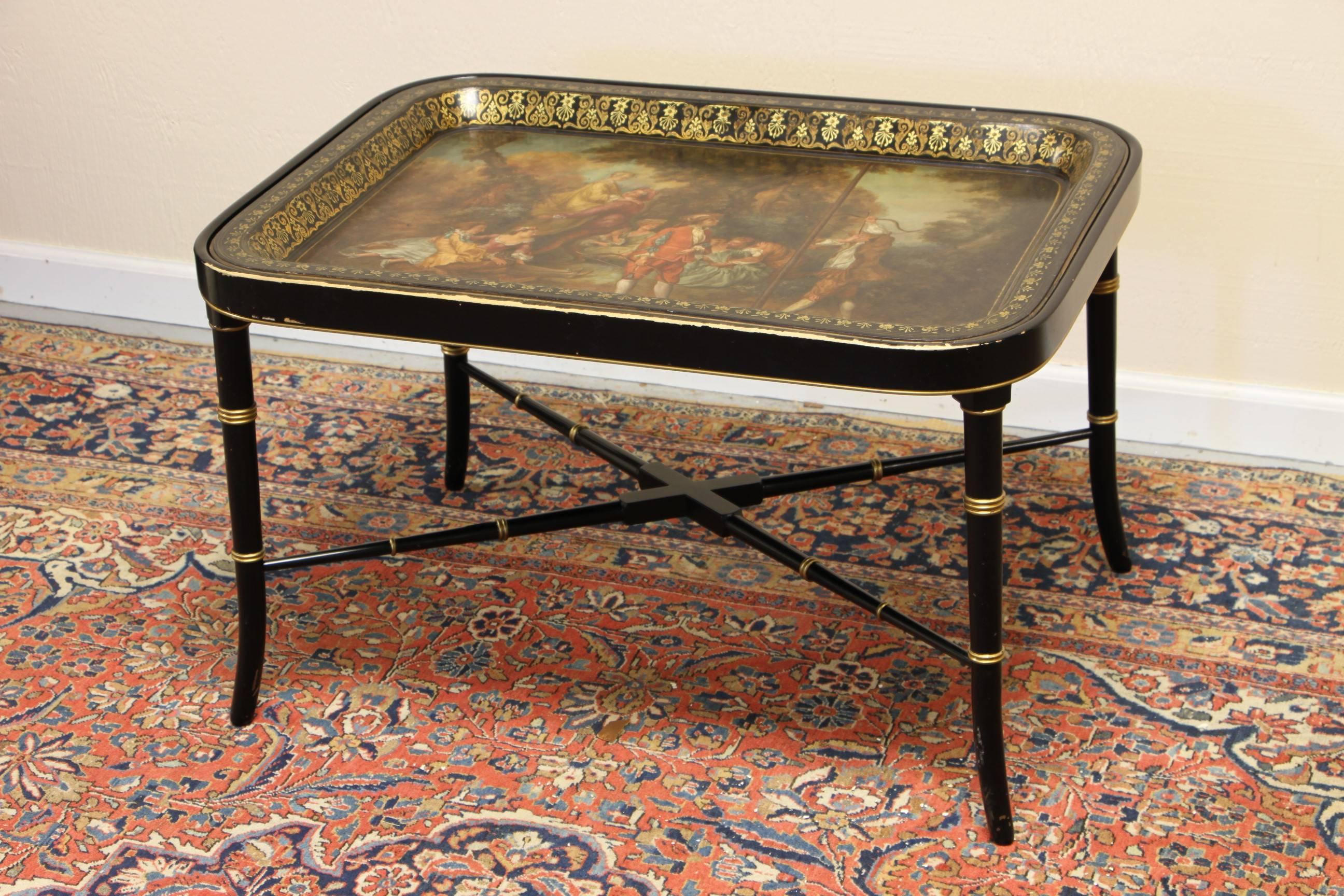 19th Century Papier Mâché Tray on Later Regency Style Stand 3