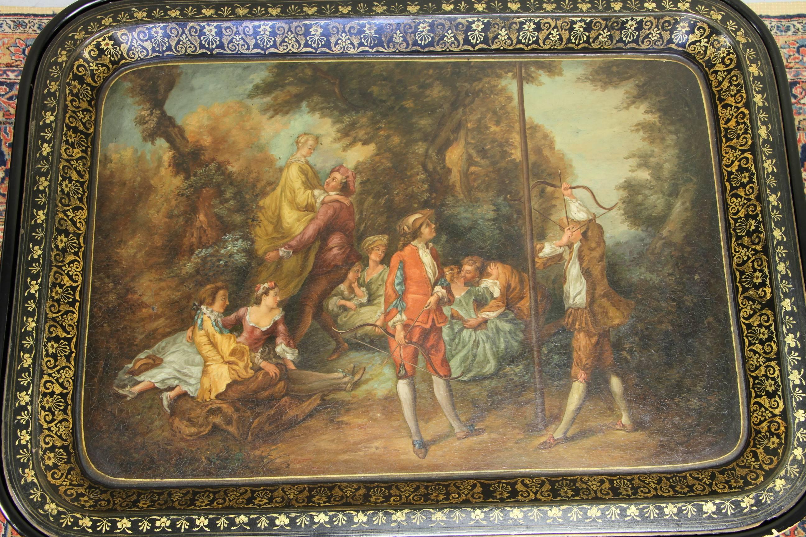 19th Century Papier Mâché Tray on Later Regency Style Stand 6