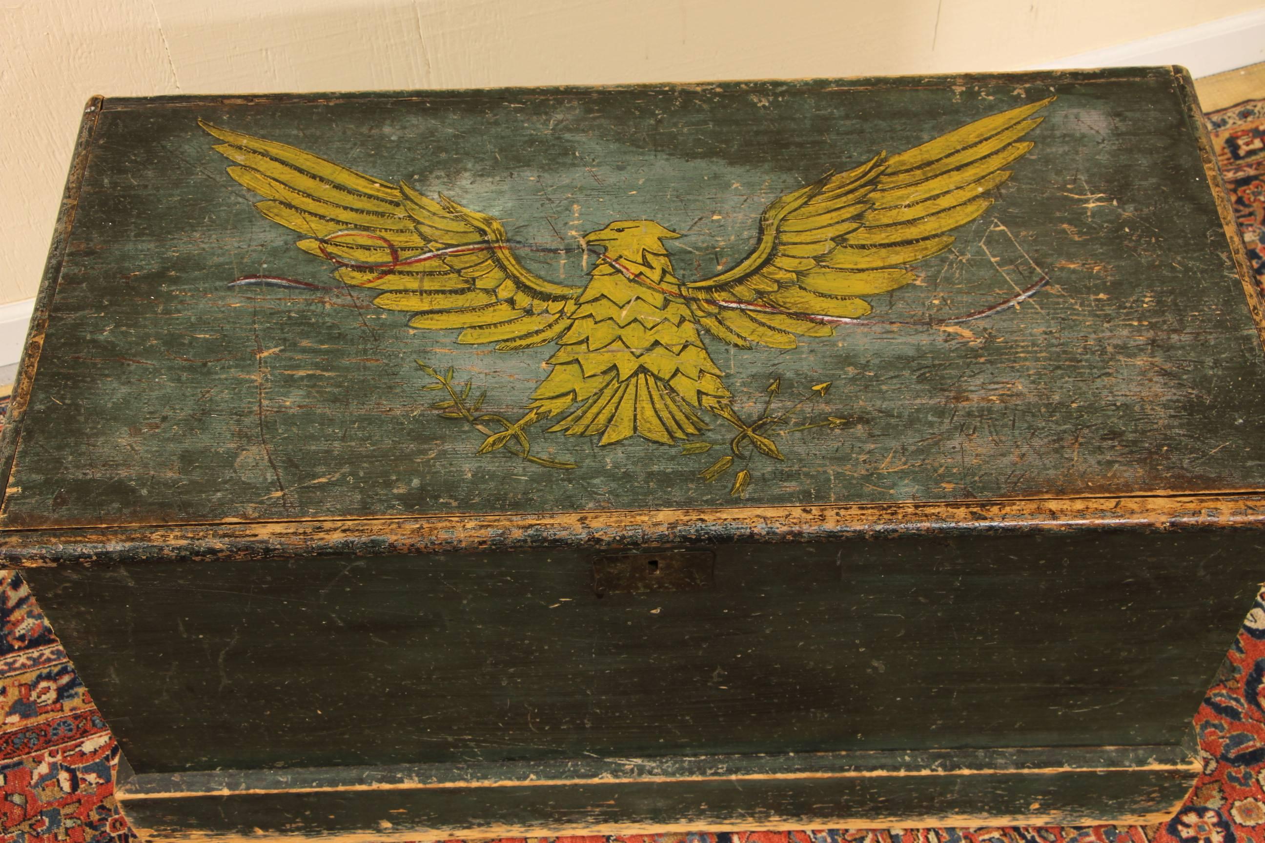 Country Antique American Painted Blanket Chest with Eagle