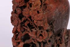 Antique Chinese Carved Red Soapstone Brush Pot