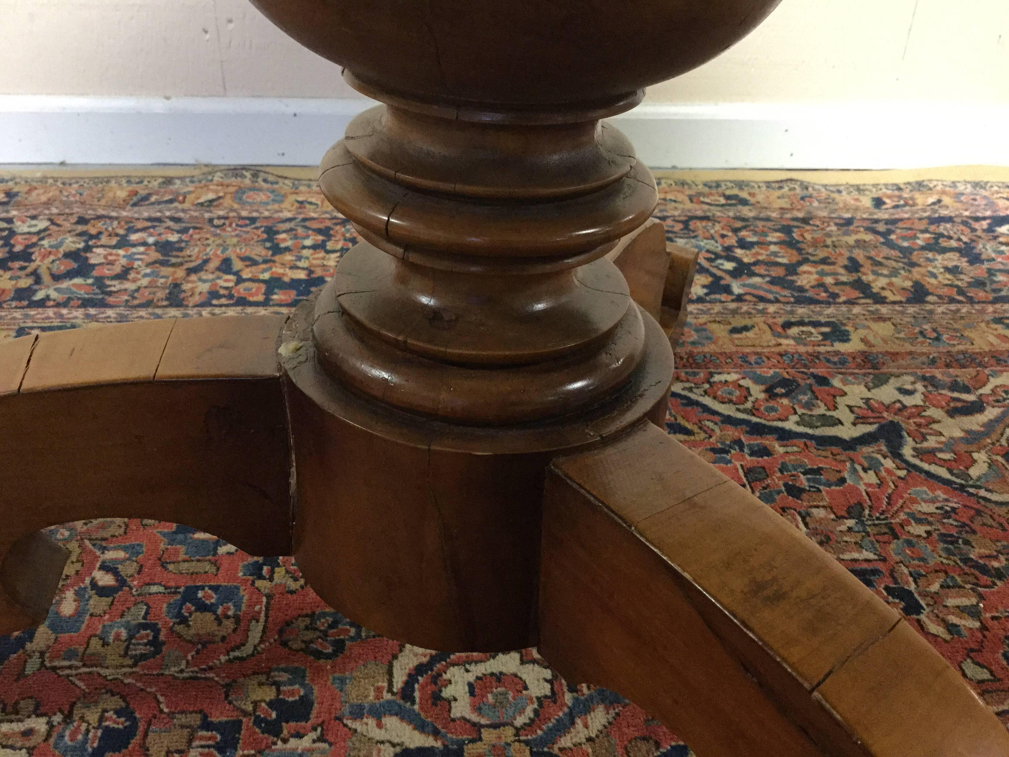 Antique Continental Walnut Inlaid Center Table In Distressed Condition In Bridgeport, CT