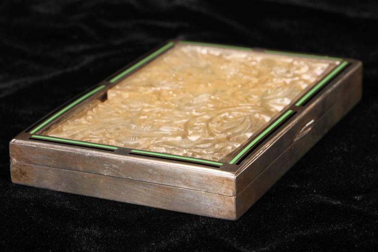 Vintage Sterling and Carved Hard Stone Box For Sale at 1stDibs