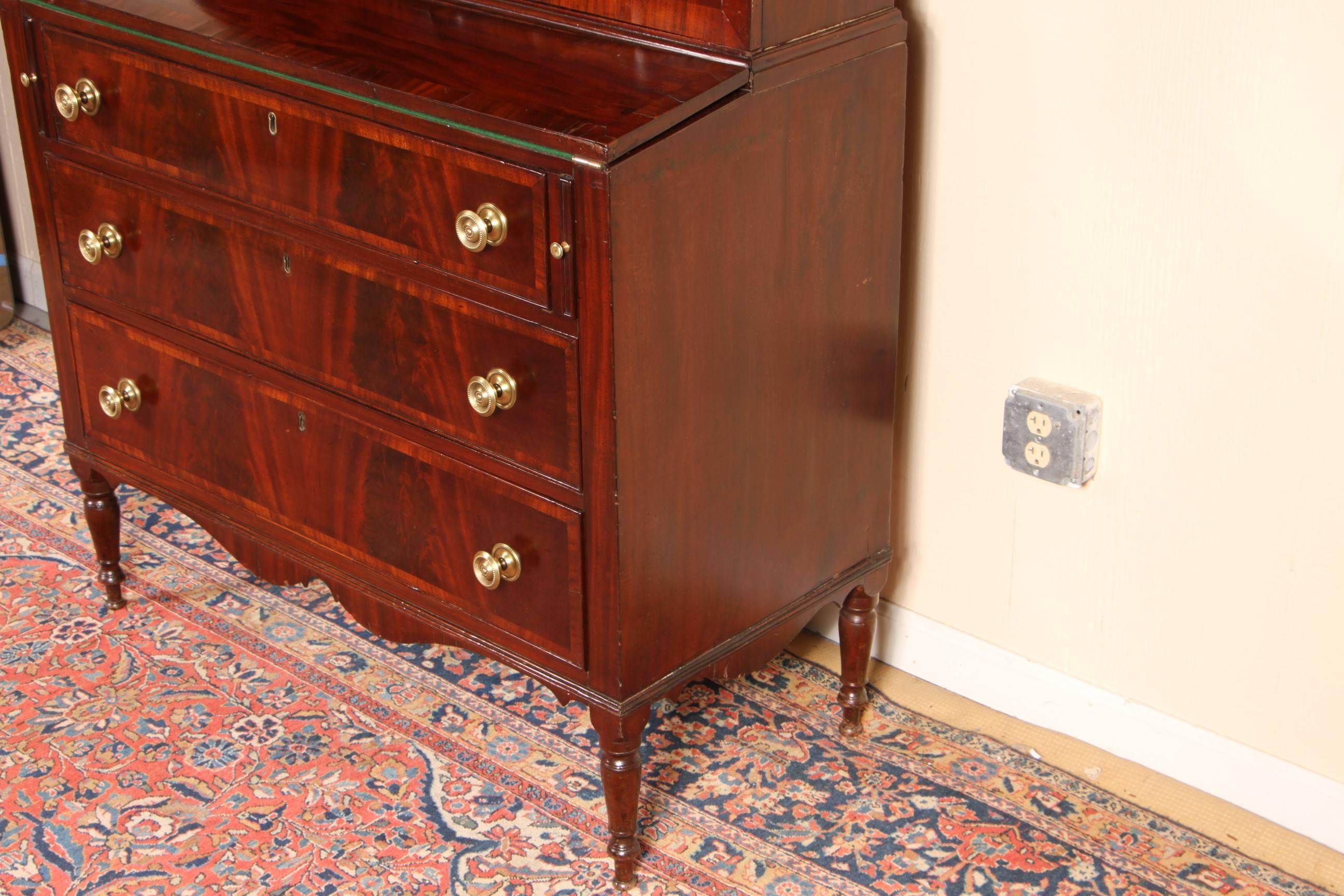 19th Century American Sheraton Style Step Back Desk in Two Parts