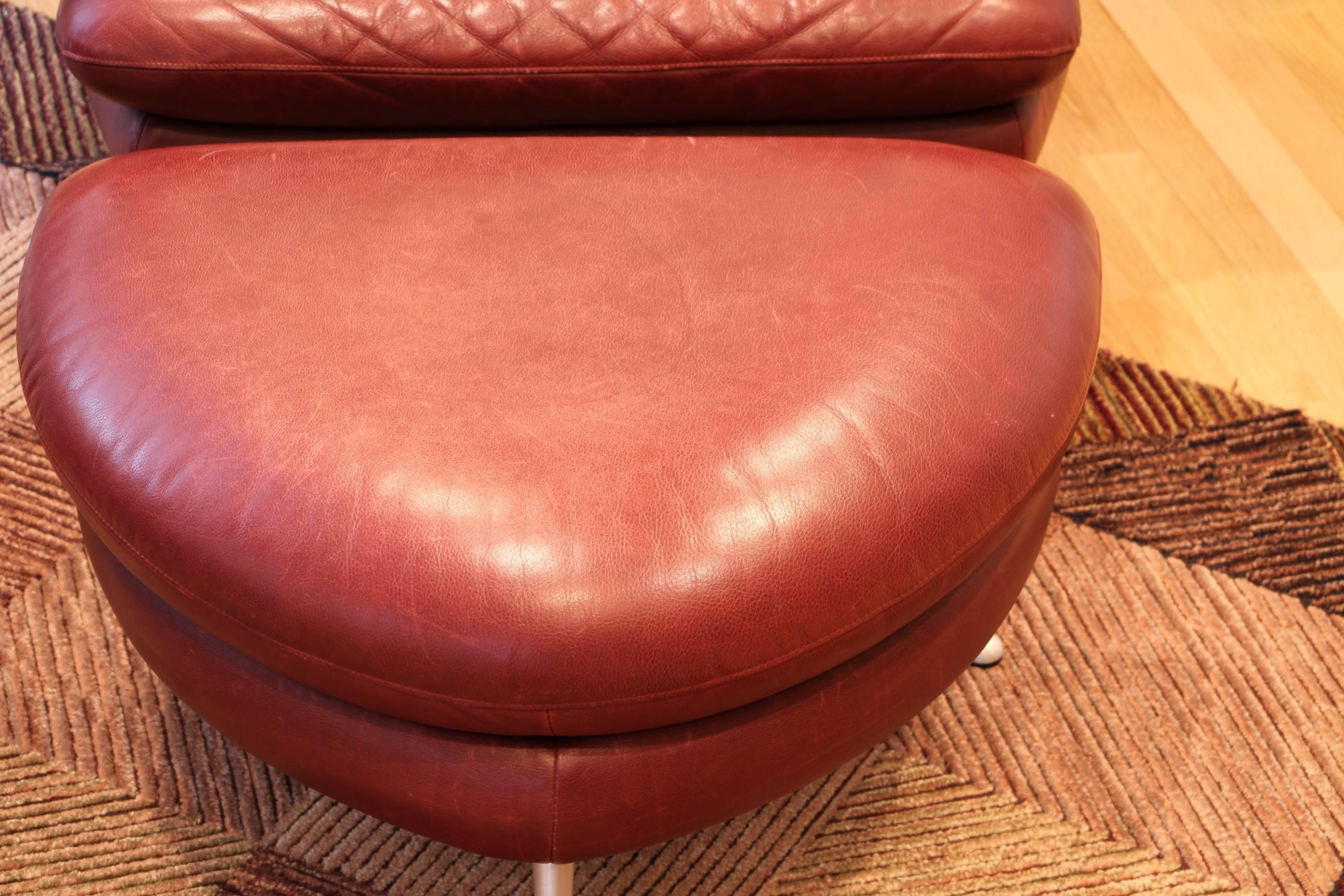 Leather Jetson Chair and Ottoman by Rolf Benz for Cy Mann In Excellent Condition In Bridgeport, CT