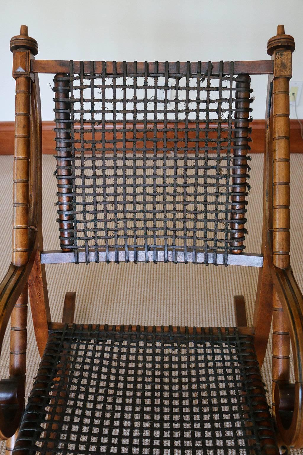 American Craftsman Rare George Hunzinger Rocking Chair with Patented Steel Webbing, 1869 For Sale