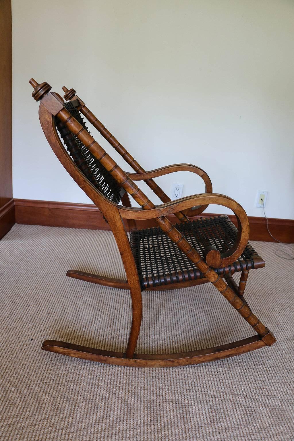 American Rare George Hunzinger Rocking Chair with Patented Steel Webbing, 1869 For Sale