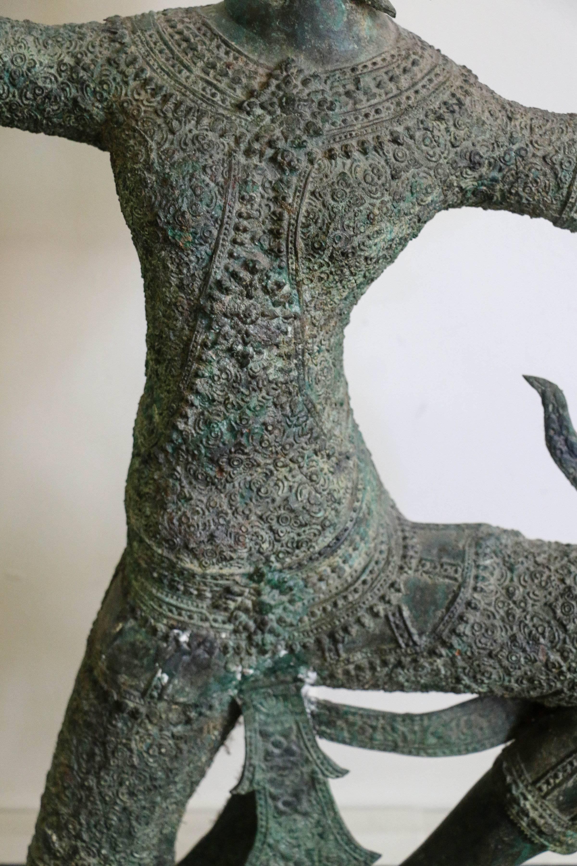 Cast Antique Asian Bronze Statue of an Archer