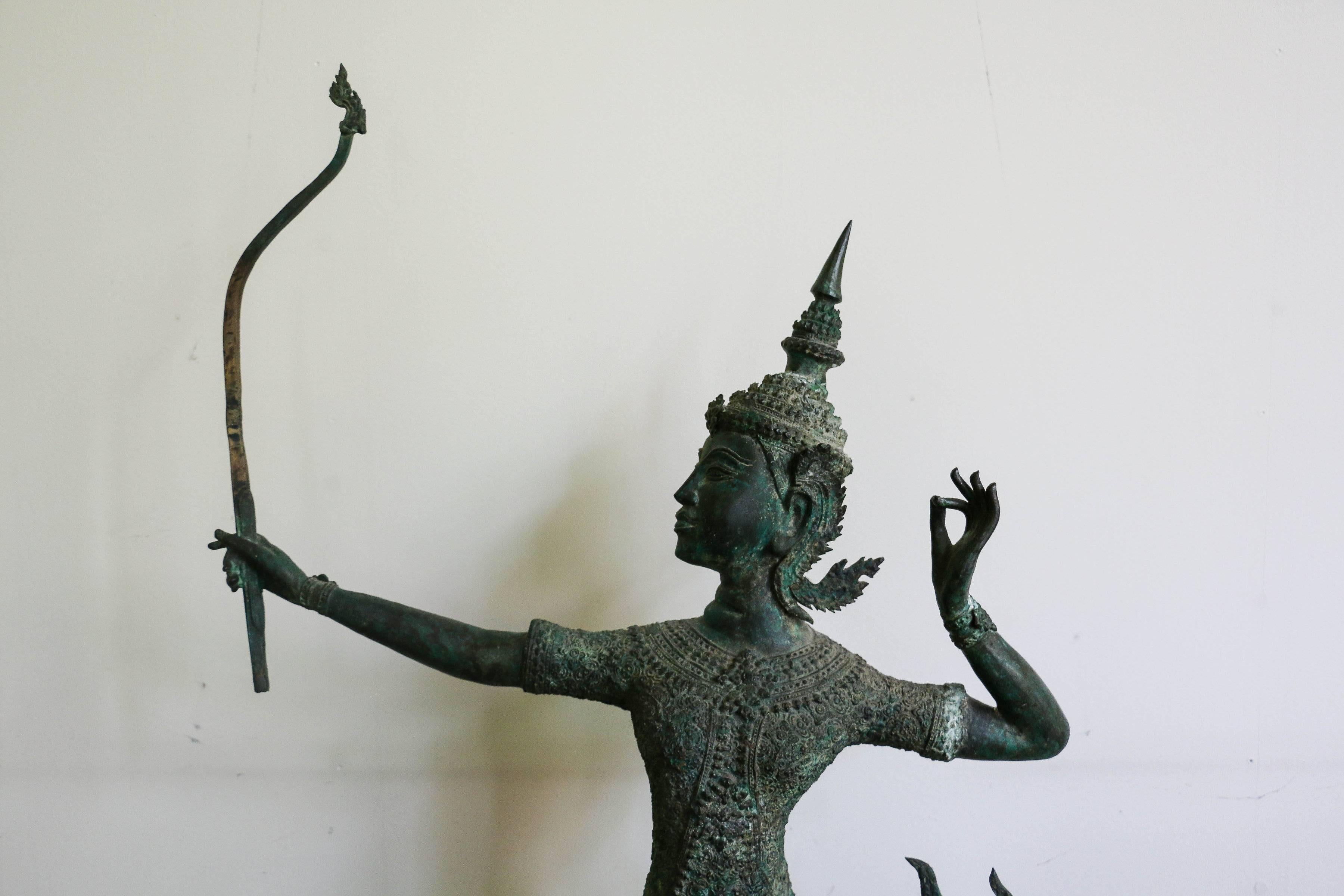 19th Century Antique Asian Bronze Statue of an Archer