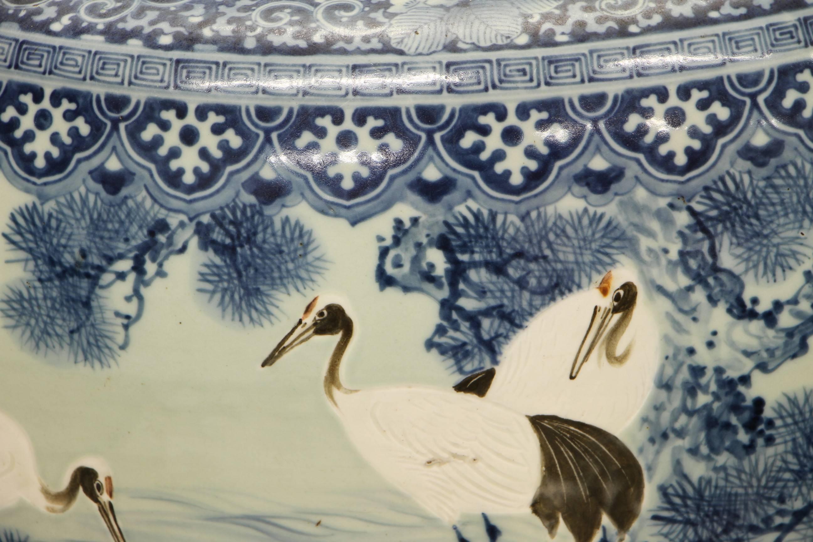 Antique Blue and White Antique Japanese Planter on Stand 1
