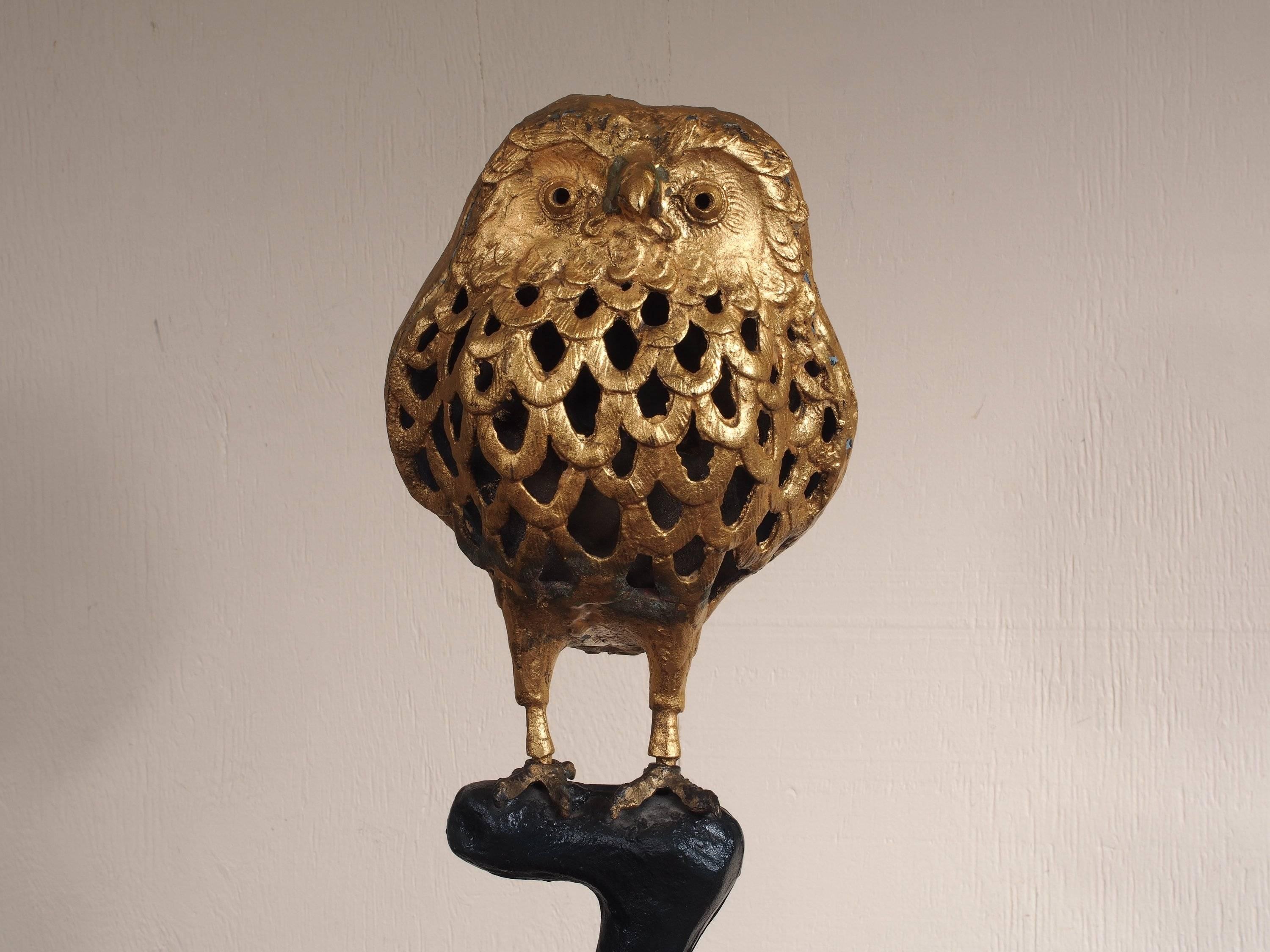 20th Century Mid-Century Gilt Owl Lantern