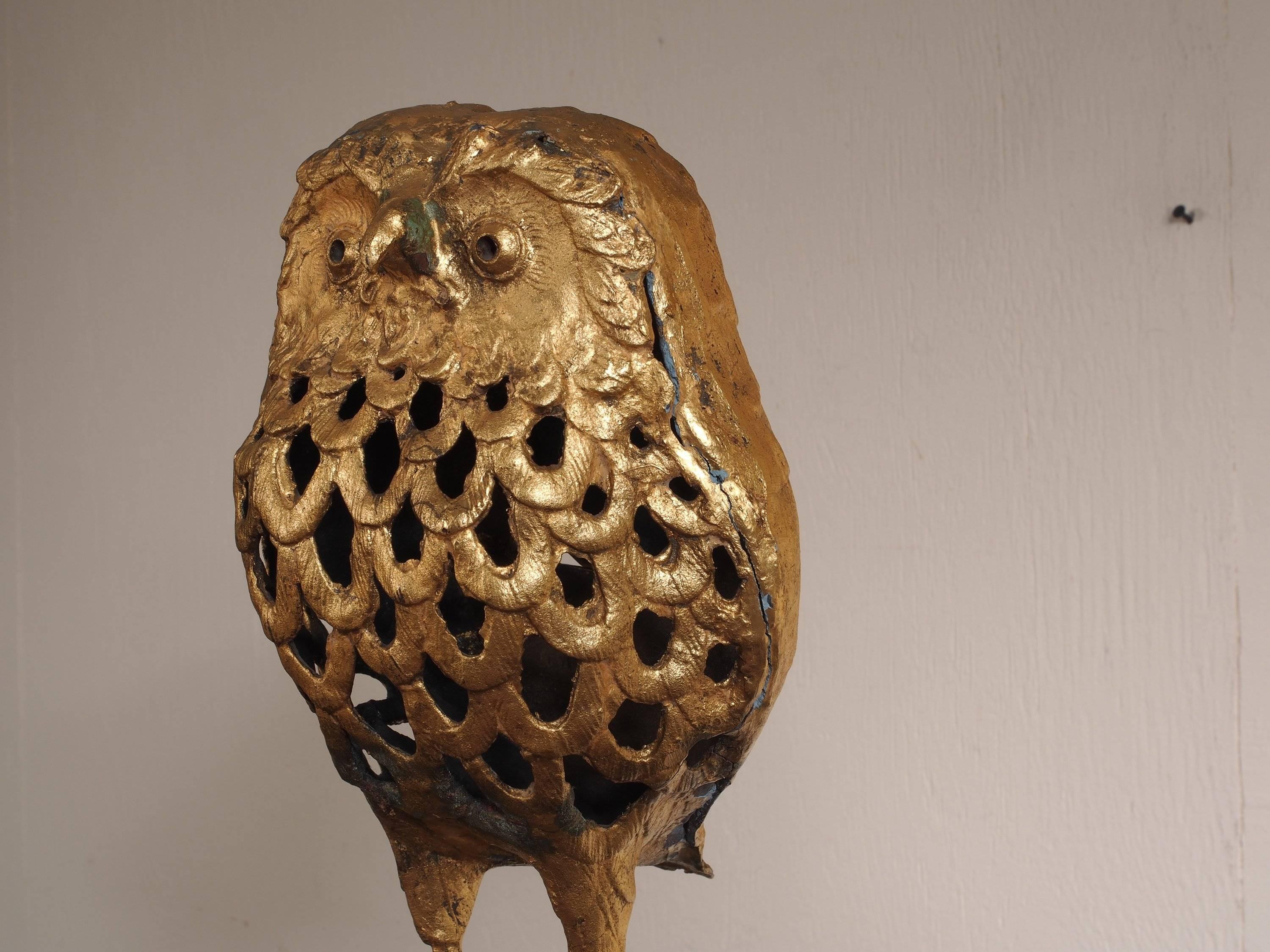 Mid-Century Gilt Owl Lantern 2