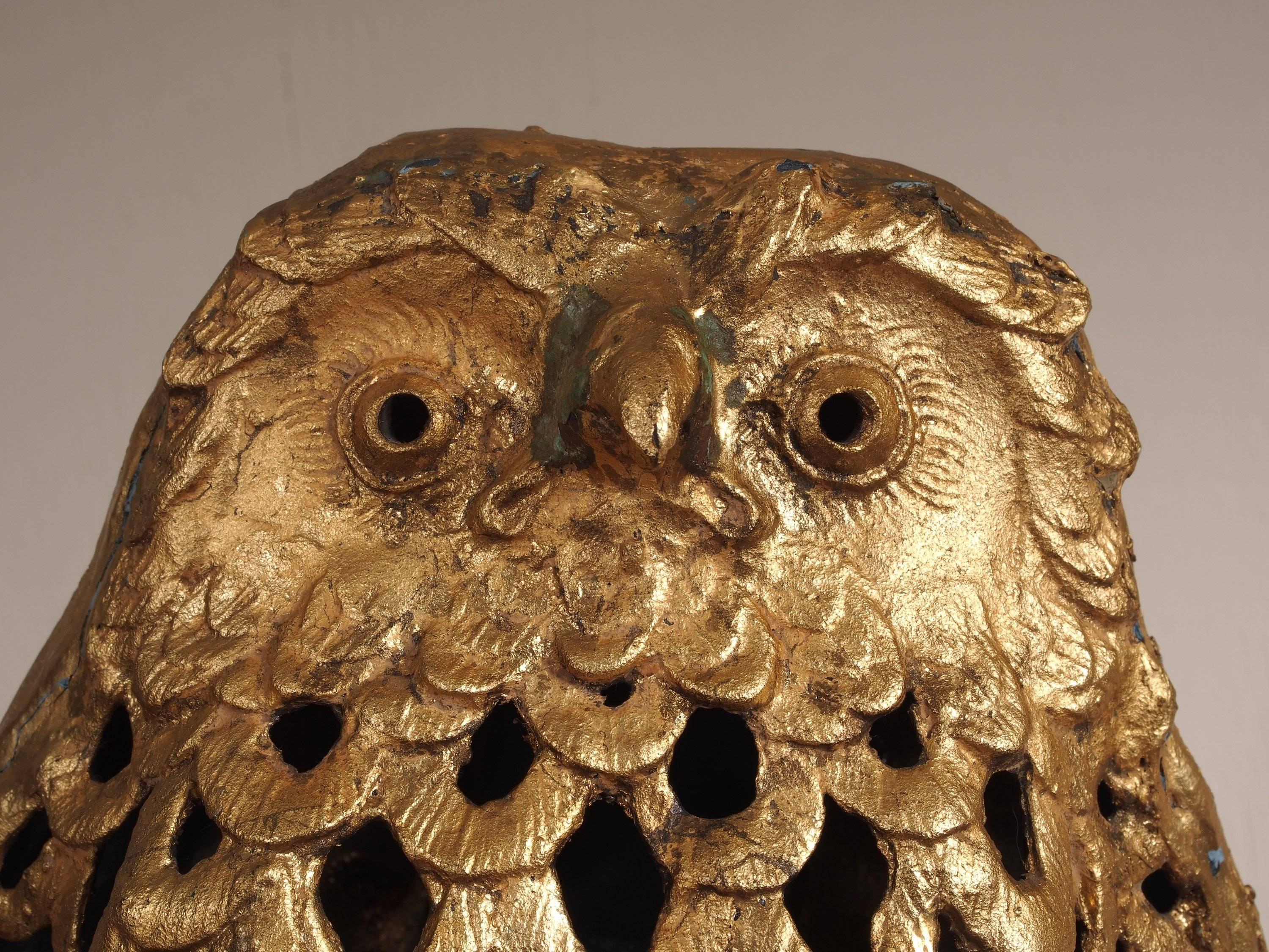 Mid-Century Gilt Owl Lantern 4