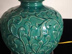 Green Salt Glazed Embossed Lamp