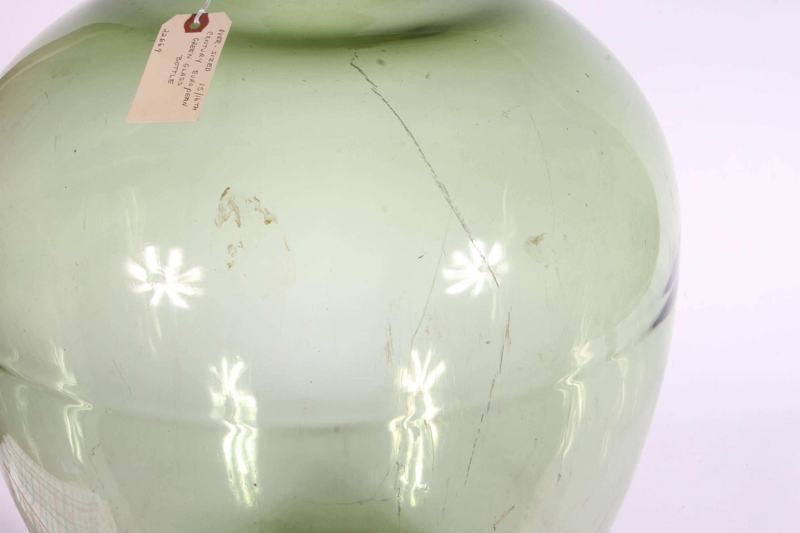 Oversized 16th-18th Century European Green Glass Demi John In Good Condition For Sale In Bridgeport, CT