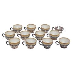Set of 12 Tiffany Sterling Silver Holders with Lenox Liners, circa 1900