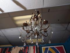 Mid-Century Six-Arm Foliate Crystal and Beaded Chandelier