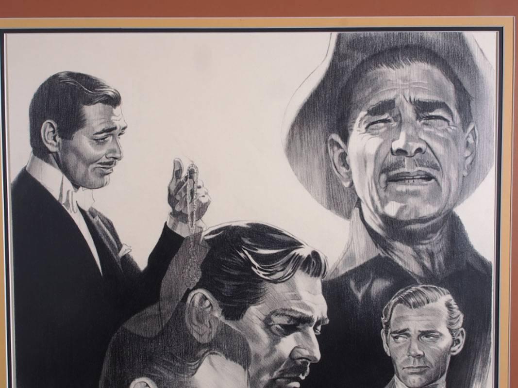 Kenneth Wenning Original Charcoal with Clark Gable Movie Profiles, Pencil Signed In Excellent Condition In Bridgeport, CT