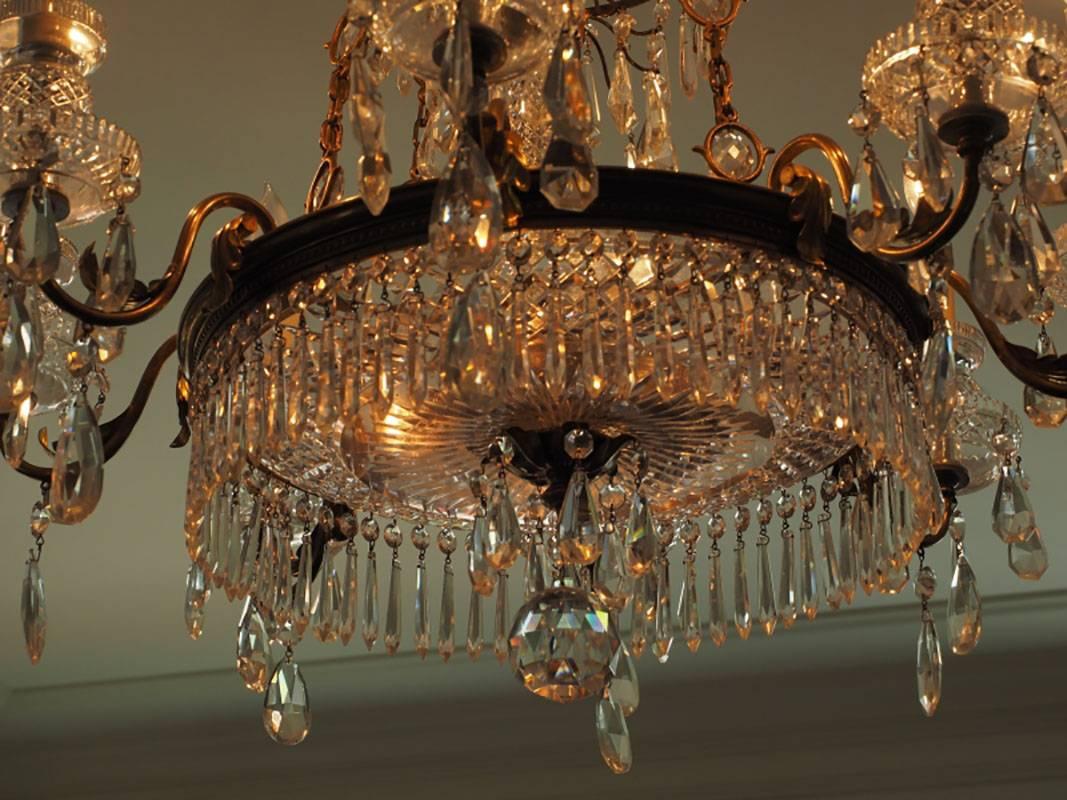 Vintage Tiered Bronze and Crystal Chandelier In Excellent Condition In Bridgeport, CT