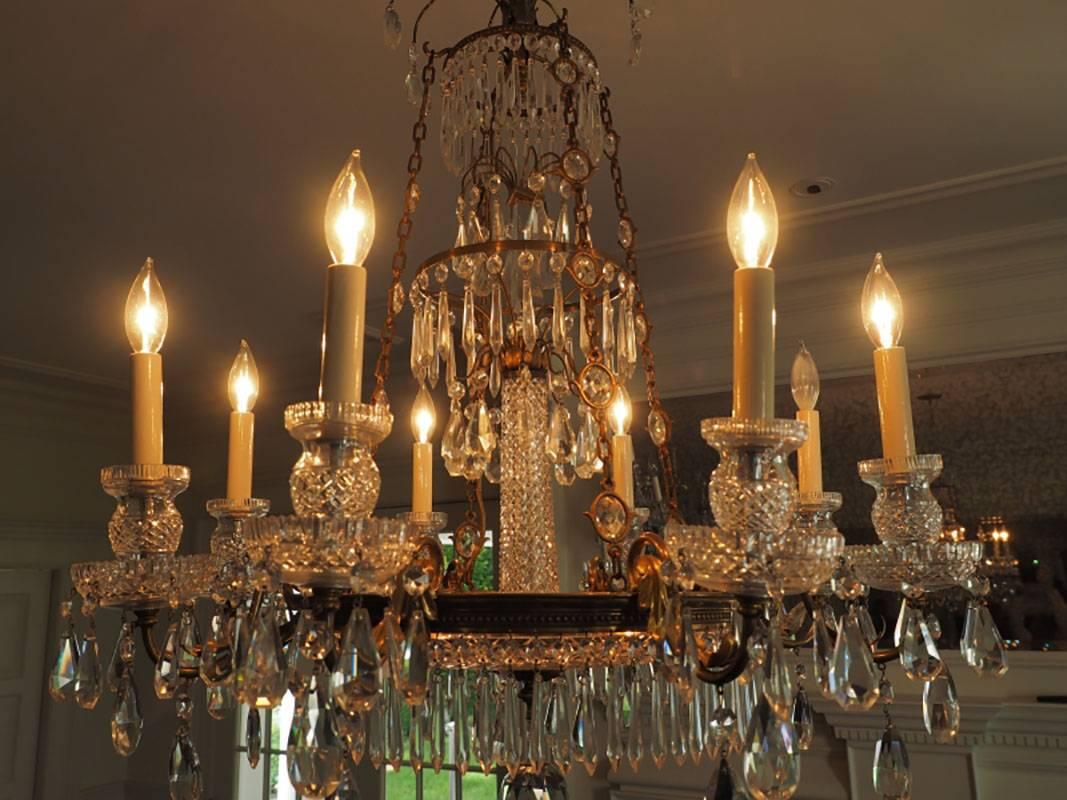 20th Century Vintage Tiered Bronze and Crystal Chandelier
