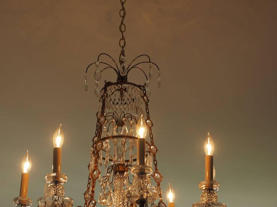 Vintage Tiered Bronze and Crystal Chandelier 1