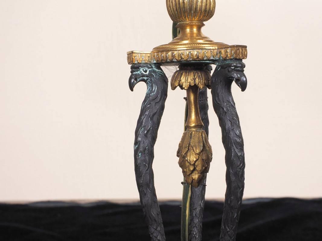 Neoclassical Pair of 19th Century French Patinated Gilt Bronze Candlestick Lamps