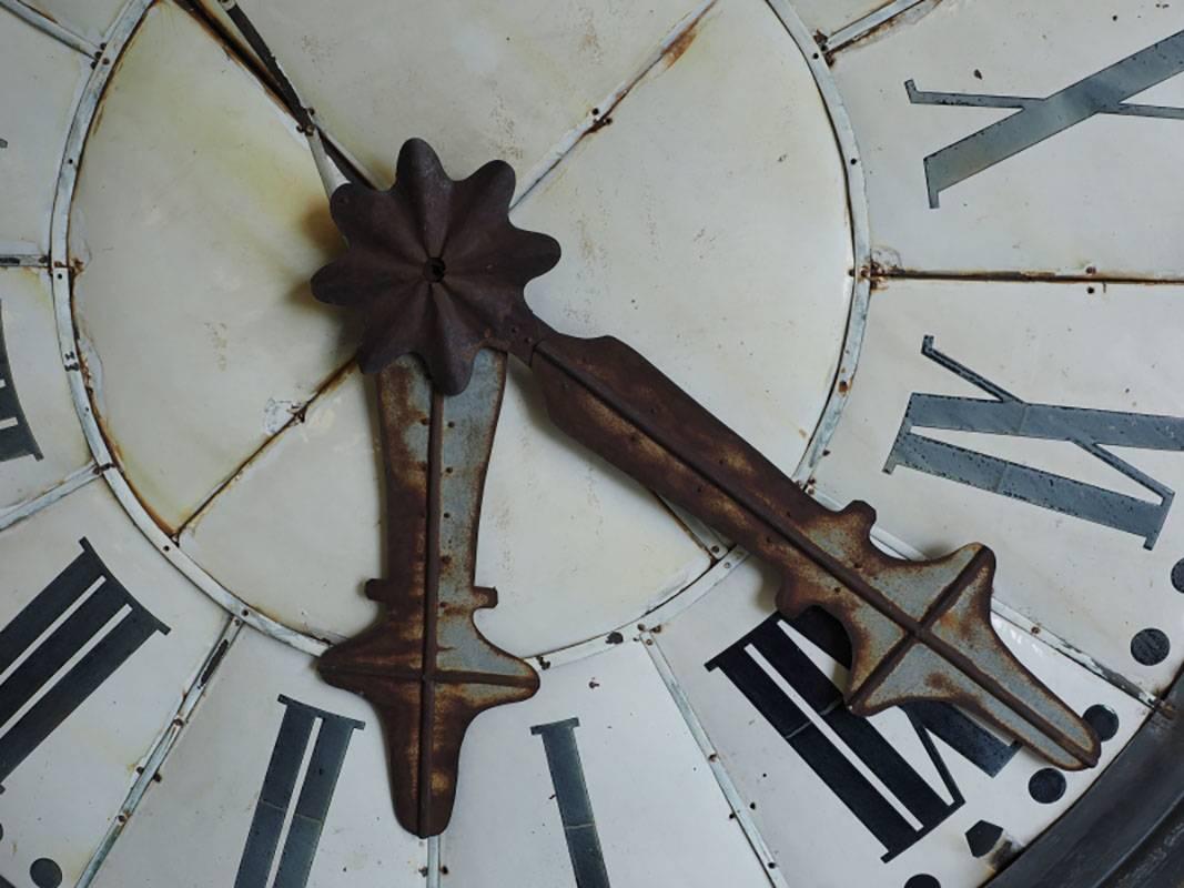 Large Industrial Antique French Clock Face In Distressed Condition For Sale In Bridgeport, CT