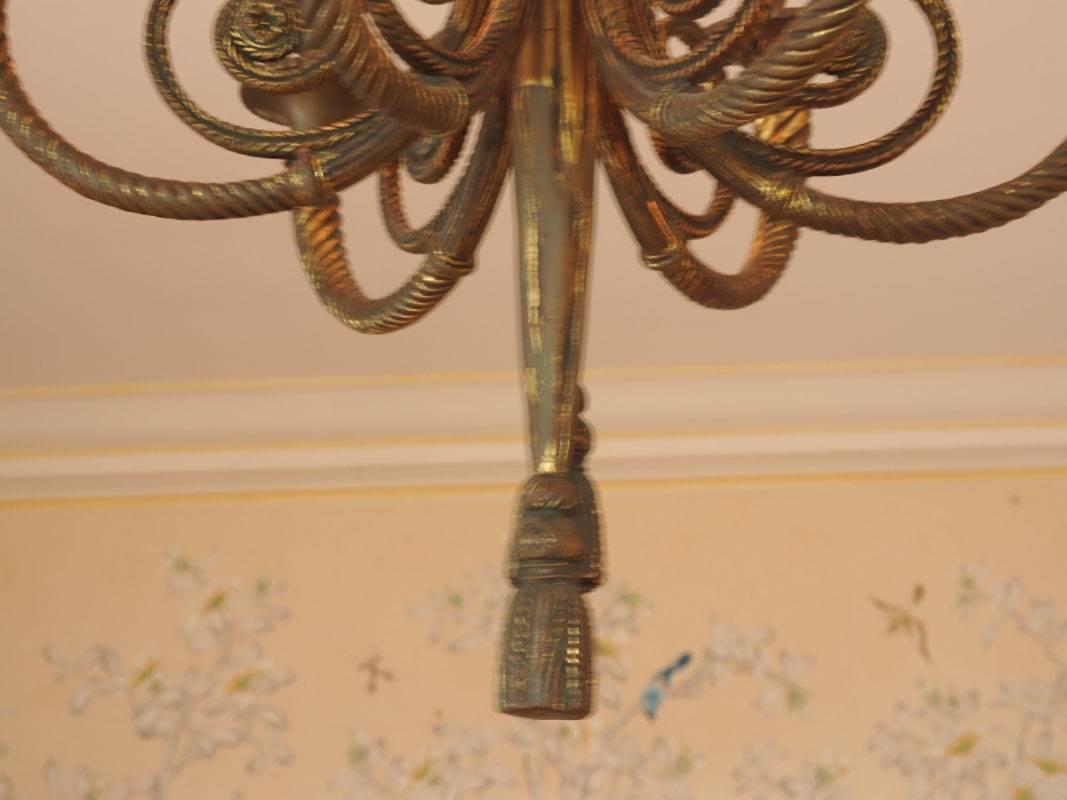 Hollywood Regency Vintage Bronze Six-Arm Chandelier