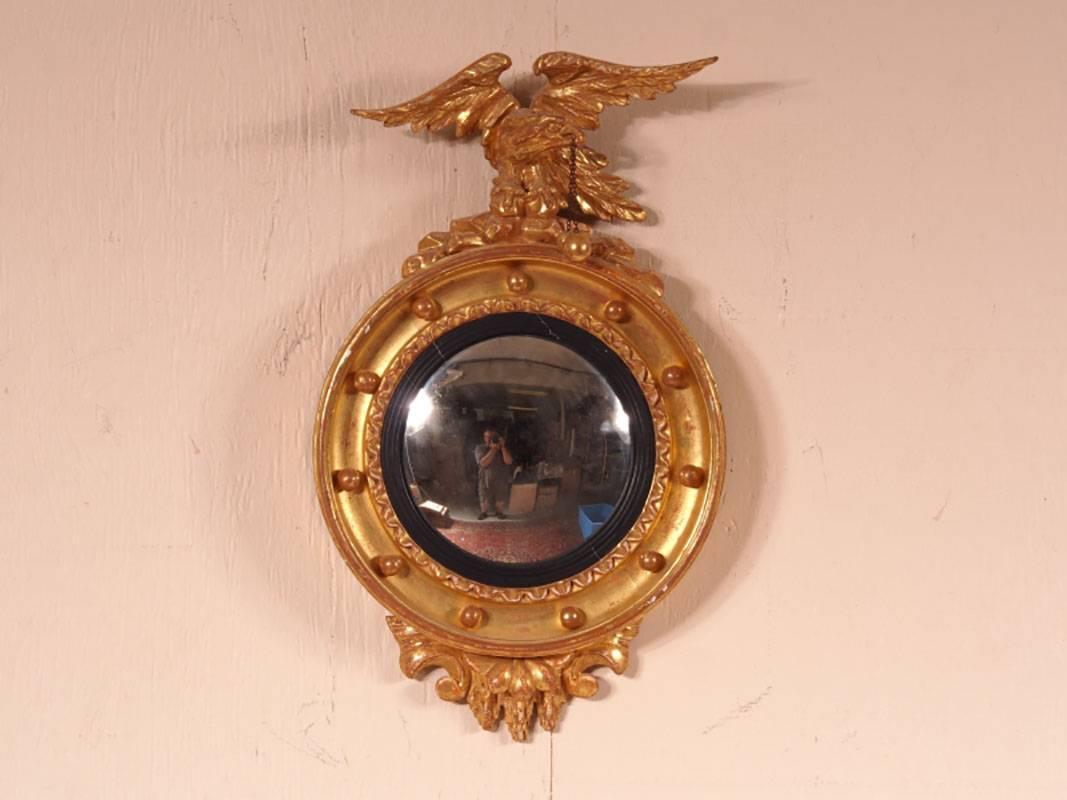 Pair of 19th Century Carved Wood, Gilt and Gesso Convex Wall Mirrors 1