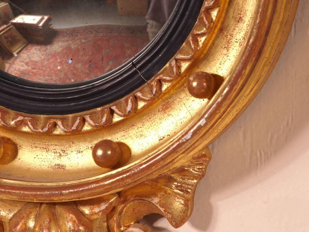 Pair of 19th Century Carved Wood, Gilt and Gesso Convex Wall Mirrors 2