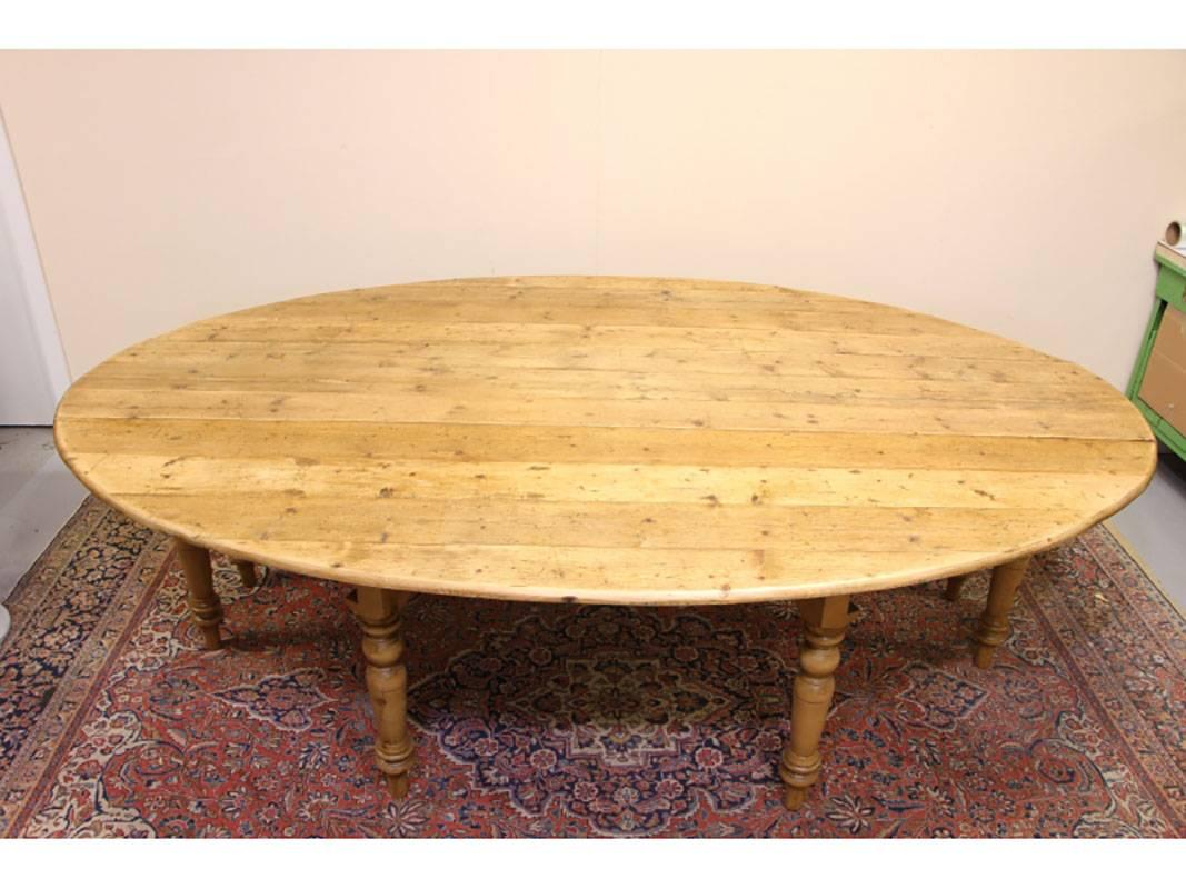 Rustic Massive Reclaimed Wood Oval Drop-Leaf Farm Table