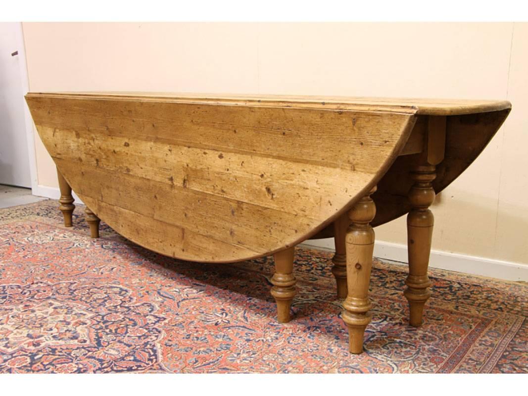 Massive Reclaimed Wood Oval Drop-Leaf Farm Table 1