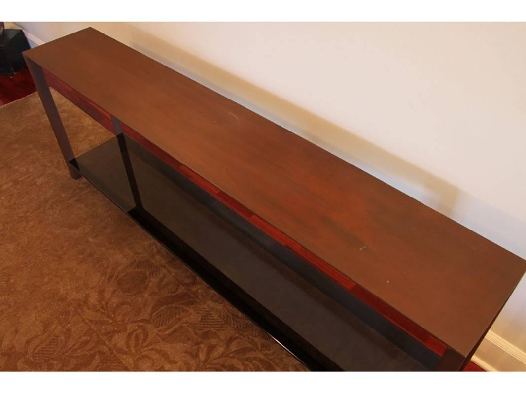 Custom Patinated Steel Console with Glass Bottom In Excellent Condition In Bridgeport, CT
