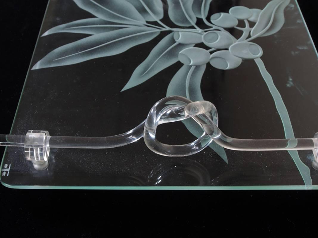 American Dorothy Thorpe Glass and Lucite Tray, Signed For Sale