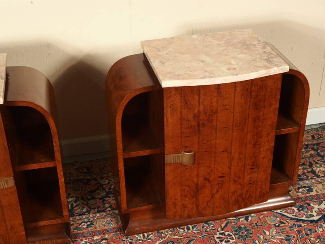 20th Century Fine Pair of French Art Deco Marble-Top Side Tables