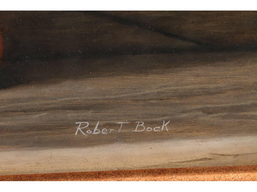Folk Art Robert Bock Oil on Board Still Life with Antique Toys For Sale