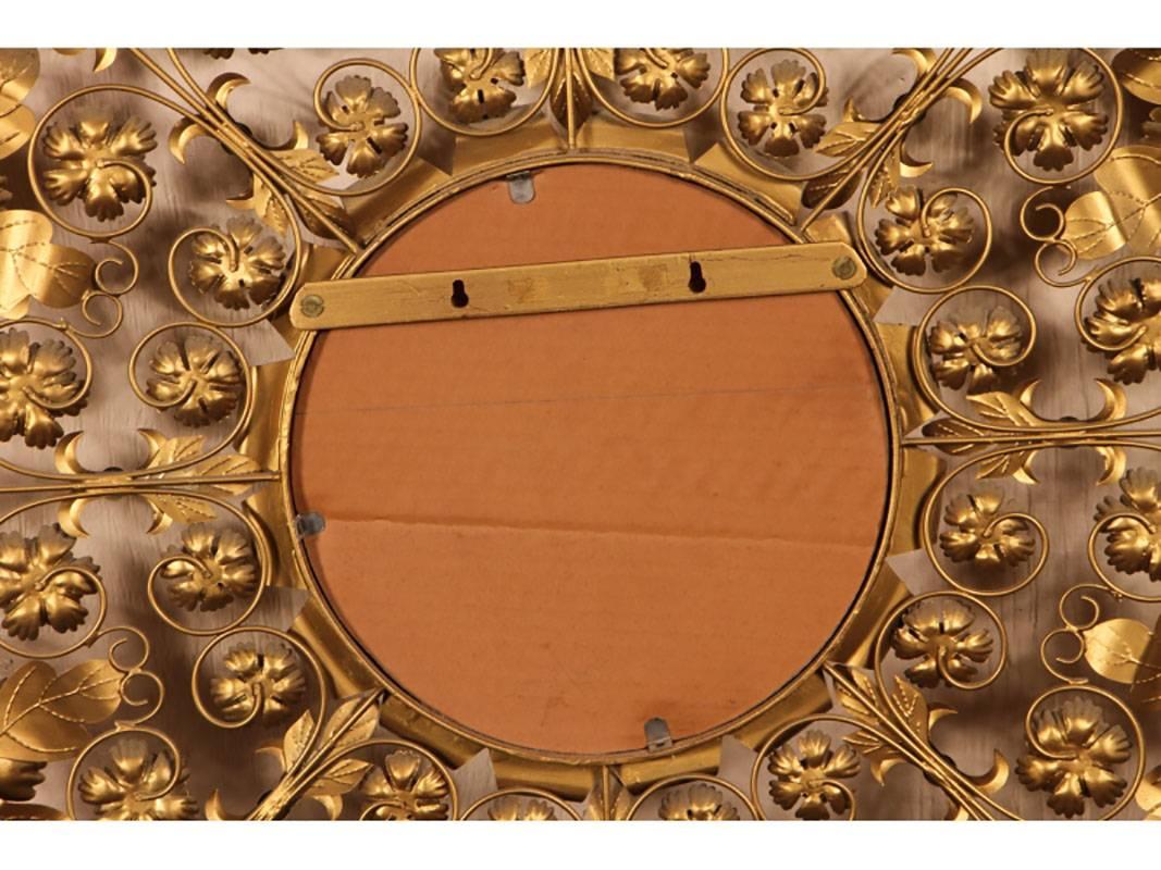 20th Century Mid-Century Modern Gilt Floral Convex Mirror