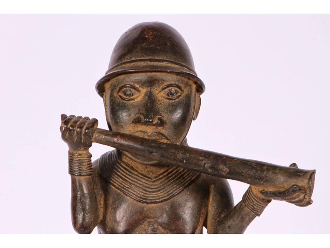 African Benin Style Bronze Figure of an Oliphant Player 1
