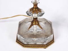 Antique Etched Crystal Lamps with Ornate Cast Bronze, Likely Caldwell