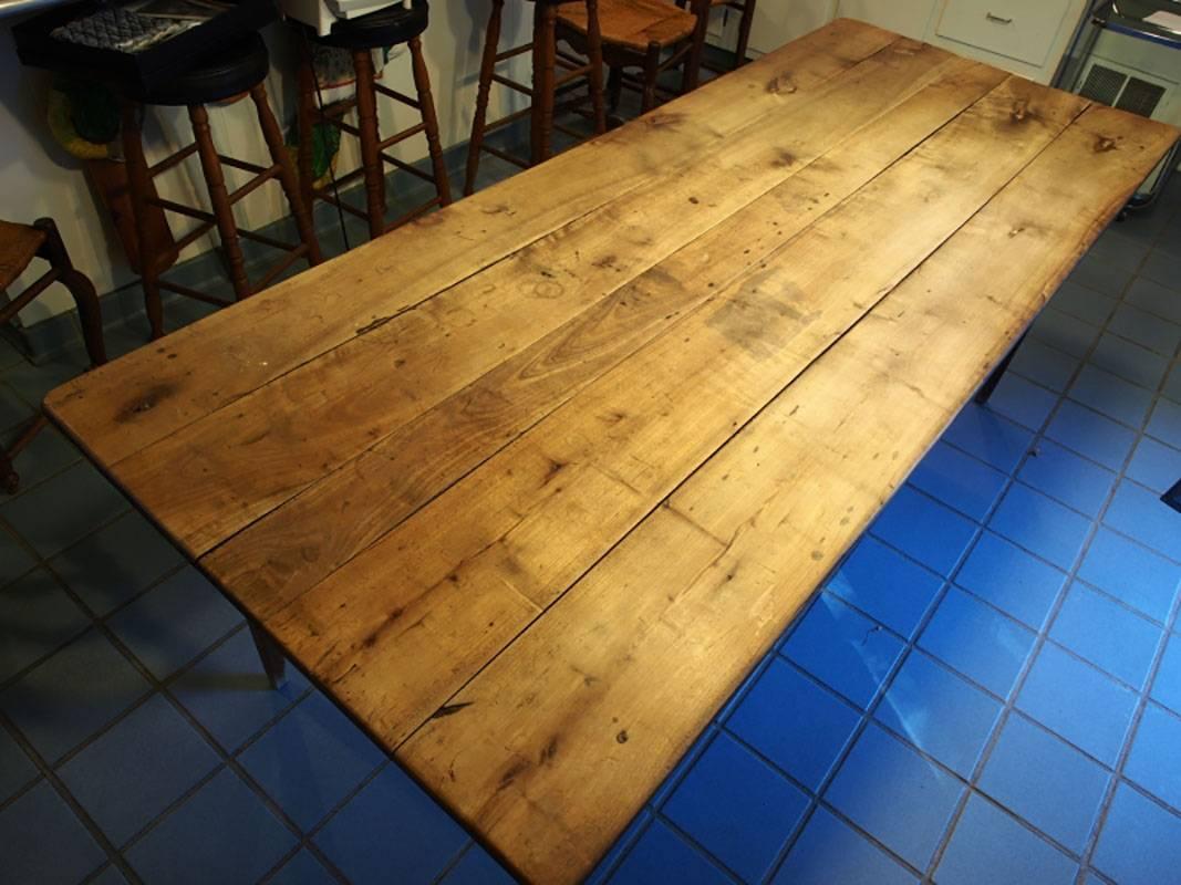 Antique French Cherry Plank Top Farm Table with Drawer In Good Condition In Bridgeport, CT