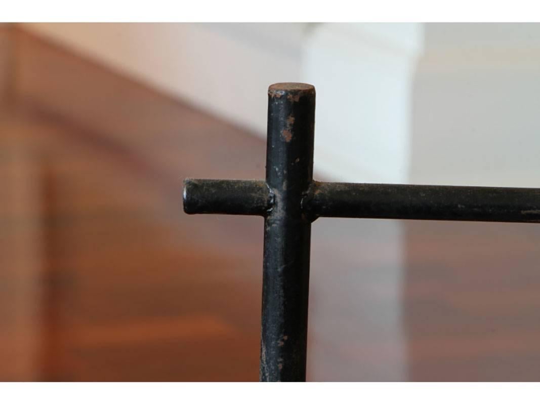 This antique gong hands from a black painted support by a natural fiber roping. Stand is newer and backed with velvet. No hammer. 
Gong diameter measures: 10 1/2